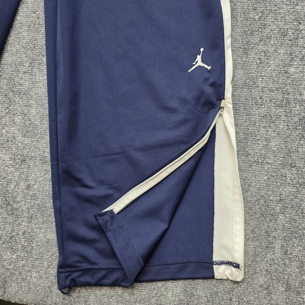 Jordan Mens Navy Blue White Stripe Track Pants Jumpman Logo Size M Ankle Zip Leg